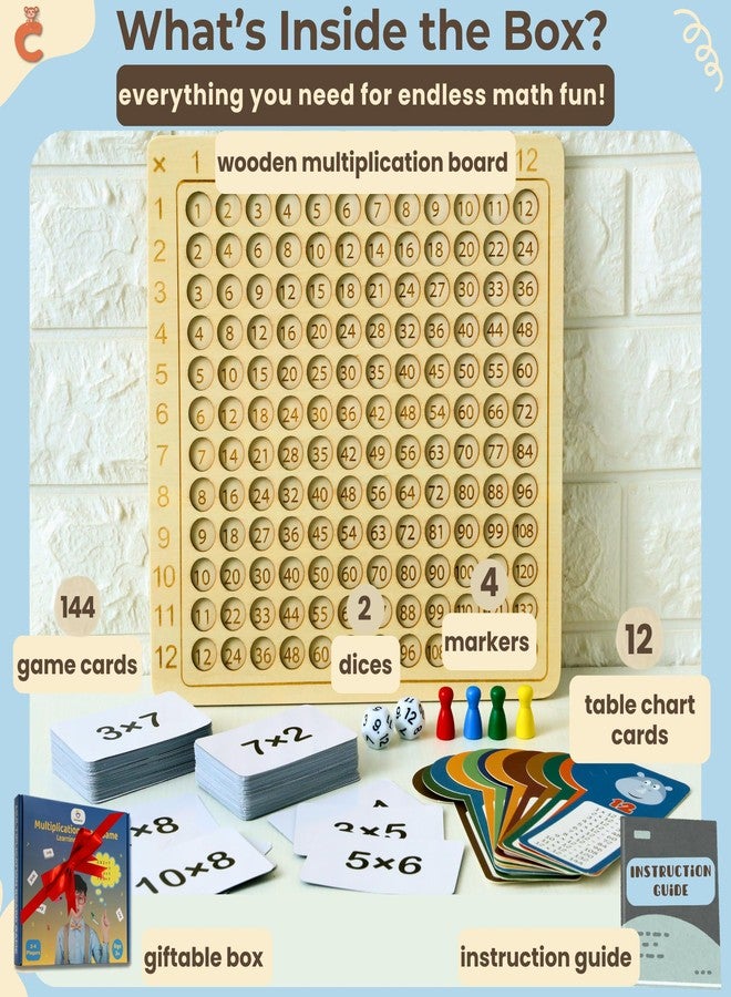 Chimpish Multiplication Games, 12x12 Wooden Montessori Multiplication Board Game, Larger Size Times Table, Montessori Math Learning Materials, Educational Toy for Toddlers, Preschool Gifts for Kids - Image 2